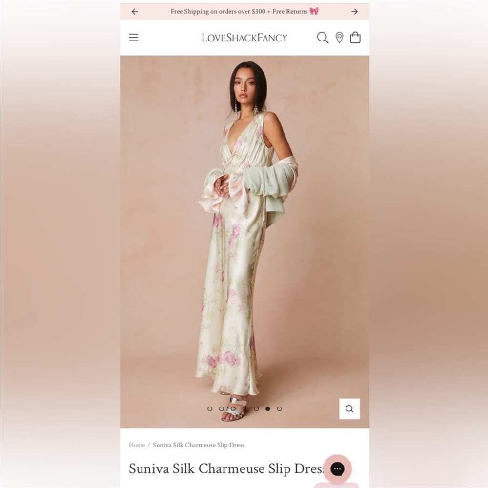 LoveShackFancy Floral Suniva Silk Charmeuse Slip Dress